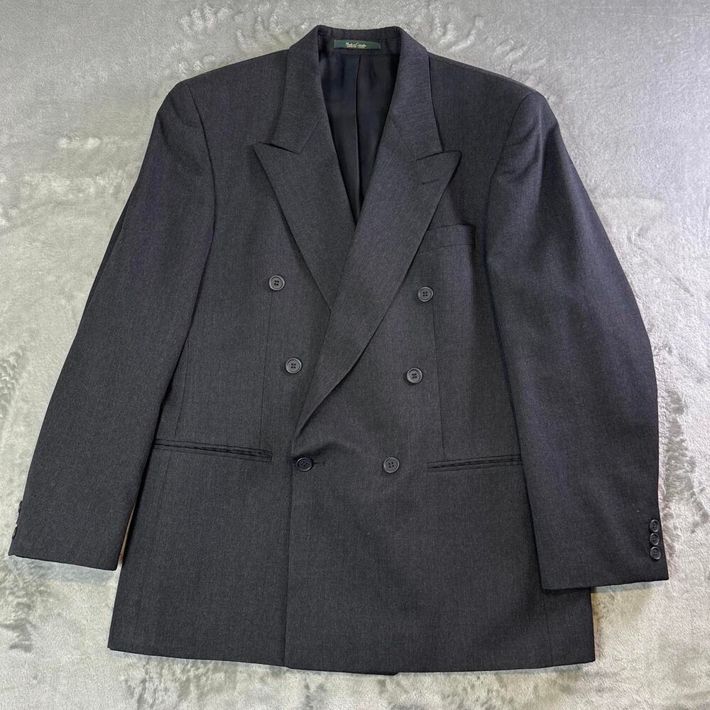 Vintage Enrico Corisini Double Breasted Blazer Wool Made in Canada Gray Mens L